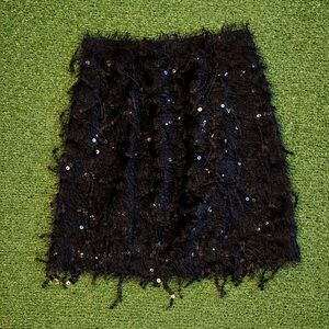 H&M Black Sequin Fringe Mini Skirt
